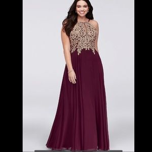 Metallic Corded Lace and Chiffon A-Line Gown
